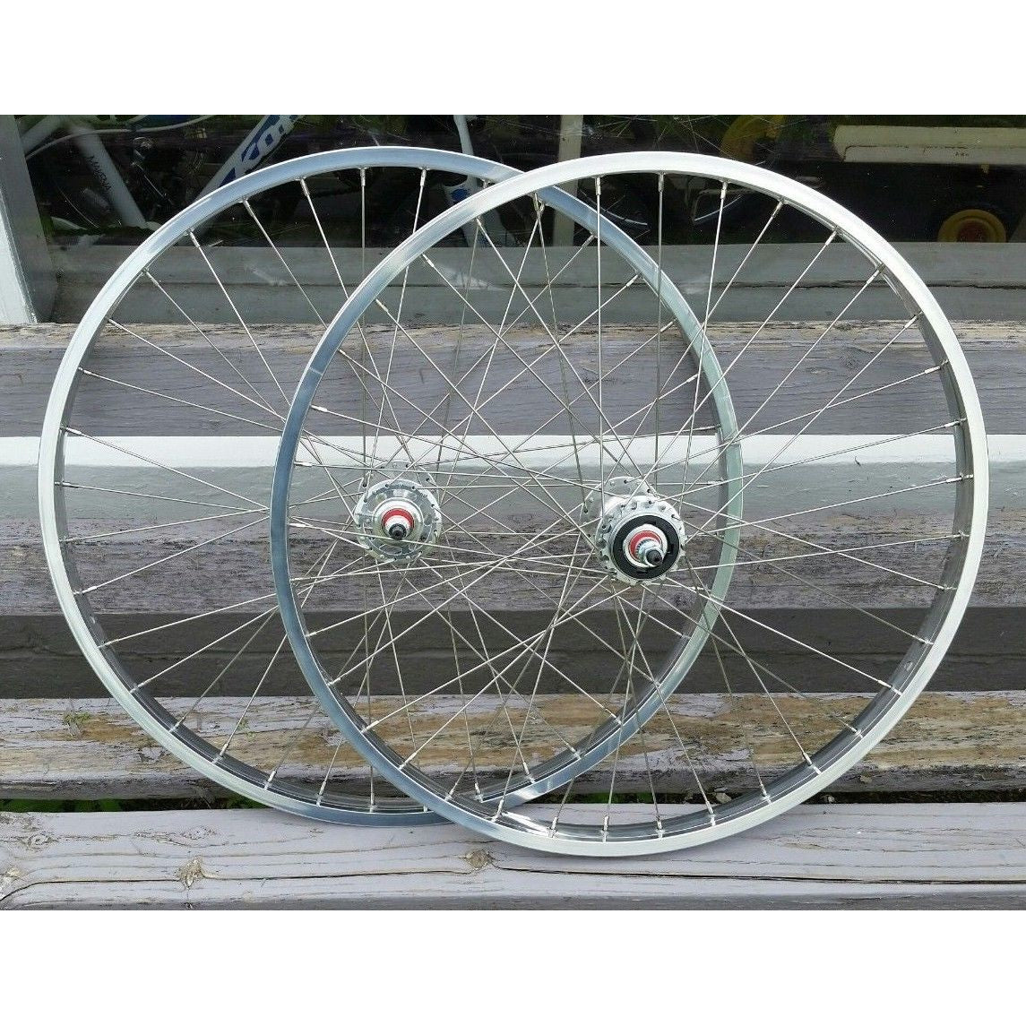 26" 7X style Sealed Road Flange BMX Wheels - Pair - w/ 16t Freewheel - Polished