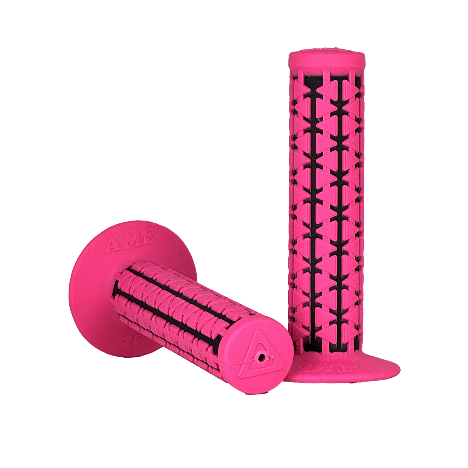 AME Dual BMX Grips - Fluorescent Pink over Black - Made in the USA