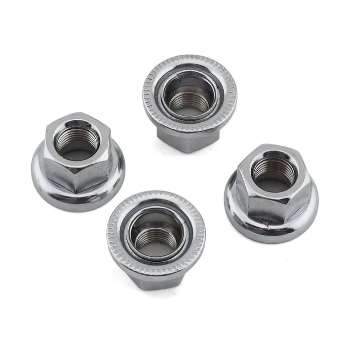 BMXGuru Swivel Flanged Axle Nuts - 3/8" x 26t - Set of 4 - Chrome