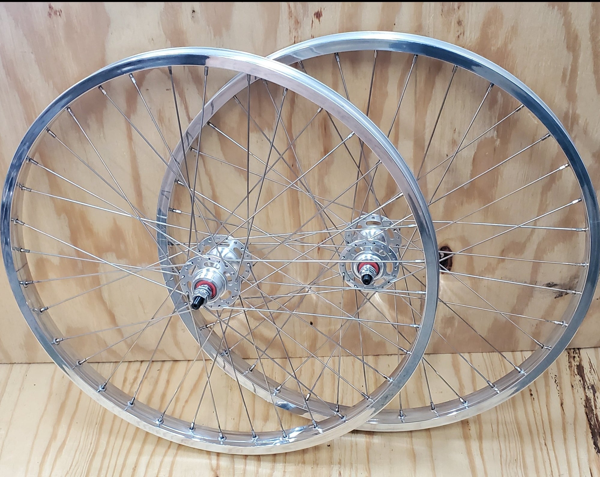 24" 7X style Sealed Road Flange BMX Wheels - Pair - Polished