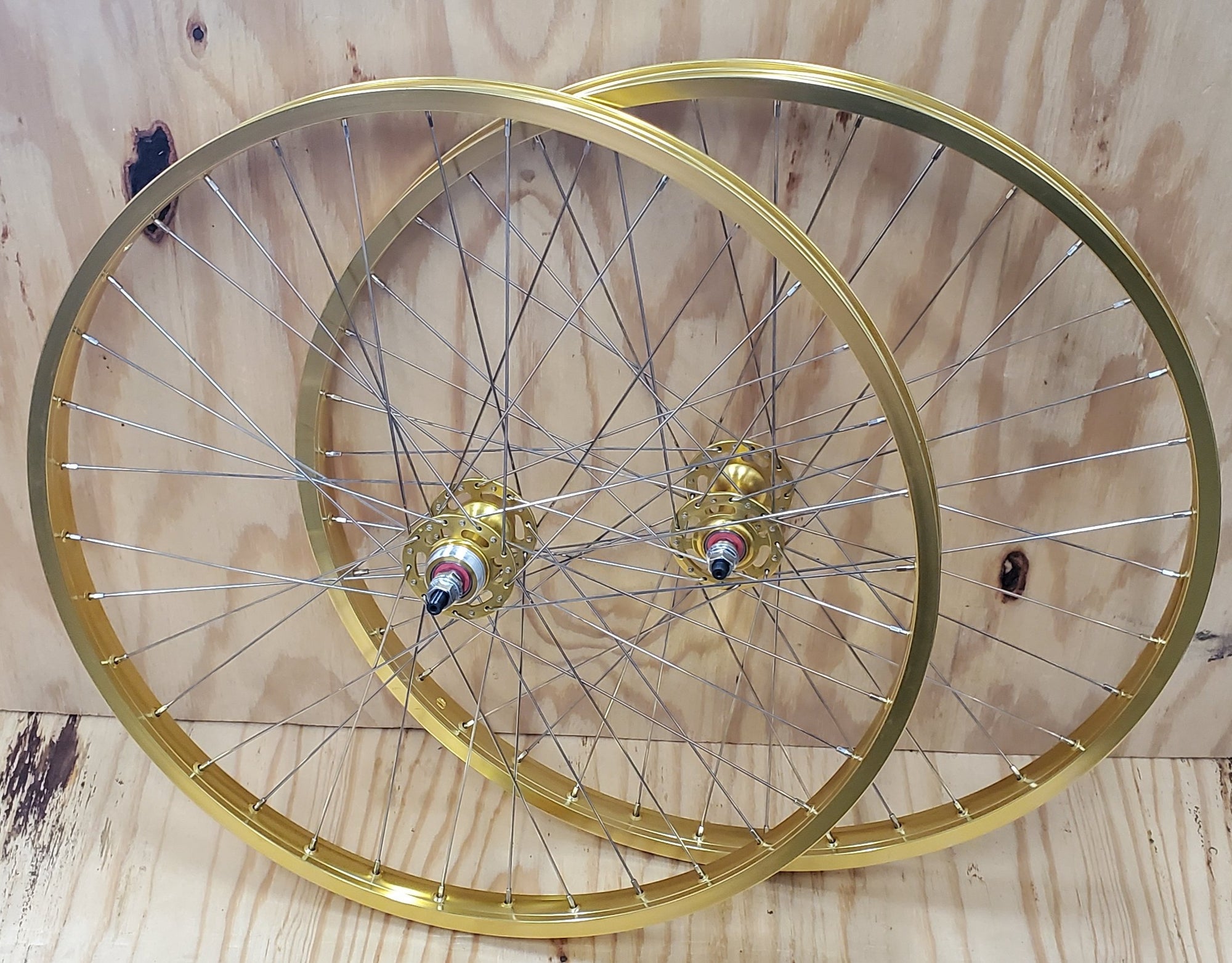 26" 7X style Sealed Road Flange BMX Wheels - Pair - Gold Anodized