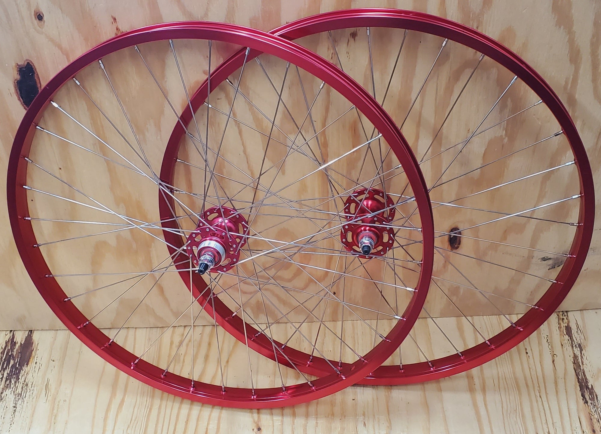 26" 7X style Sealed Road Flange BMX Wheels - Pair - Red Anodized