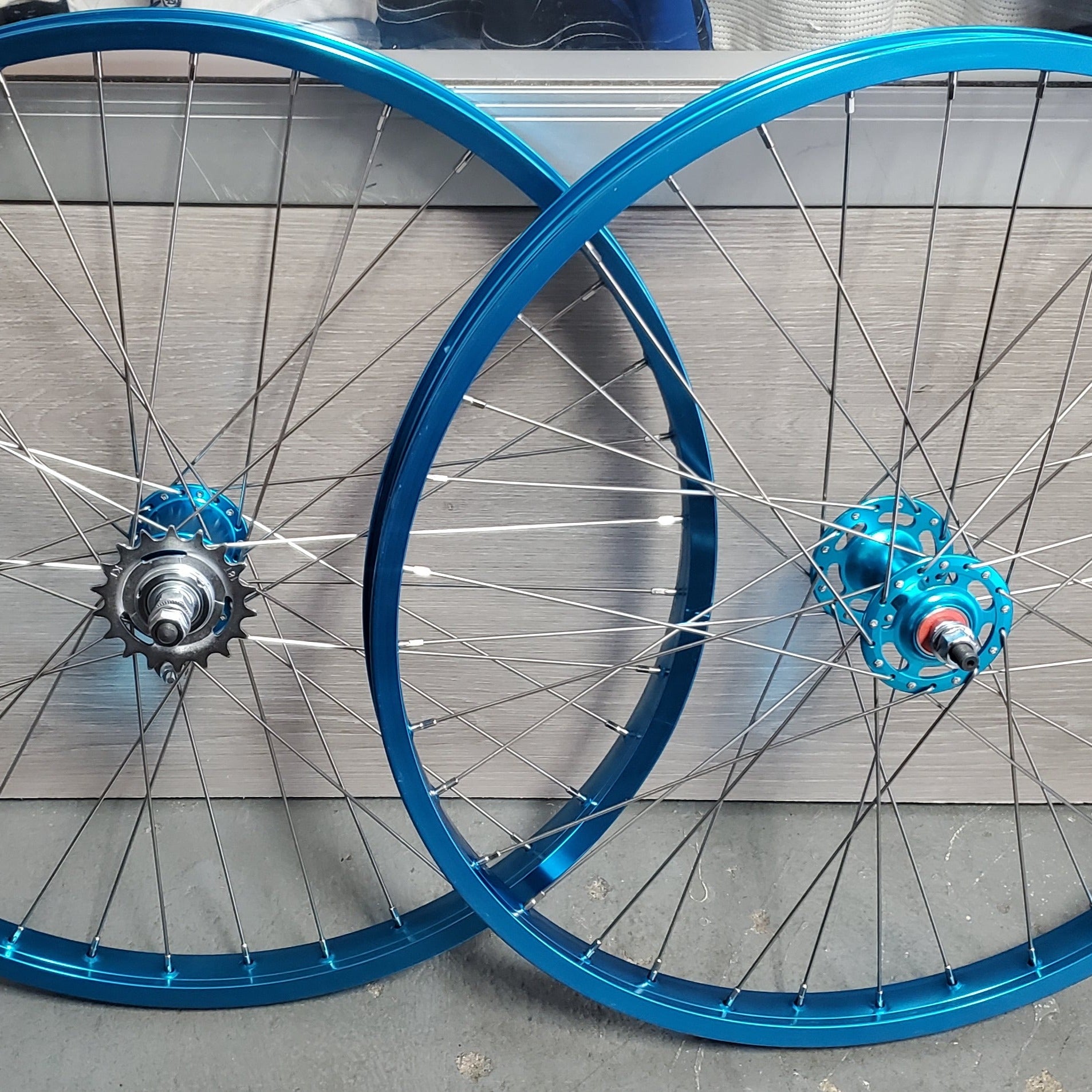 26 7X style Coaster Brake BMX Wheels Pair Blue Anodized BMXGuru C W Cycle