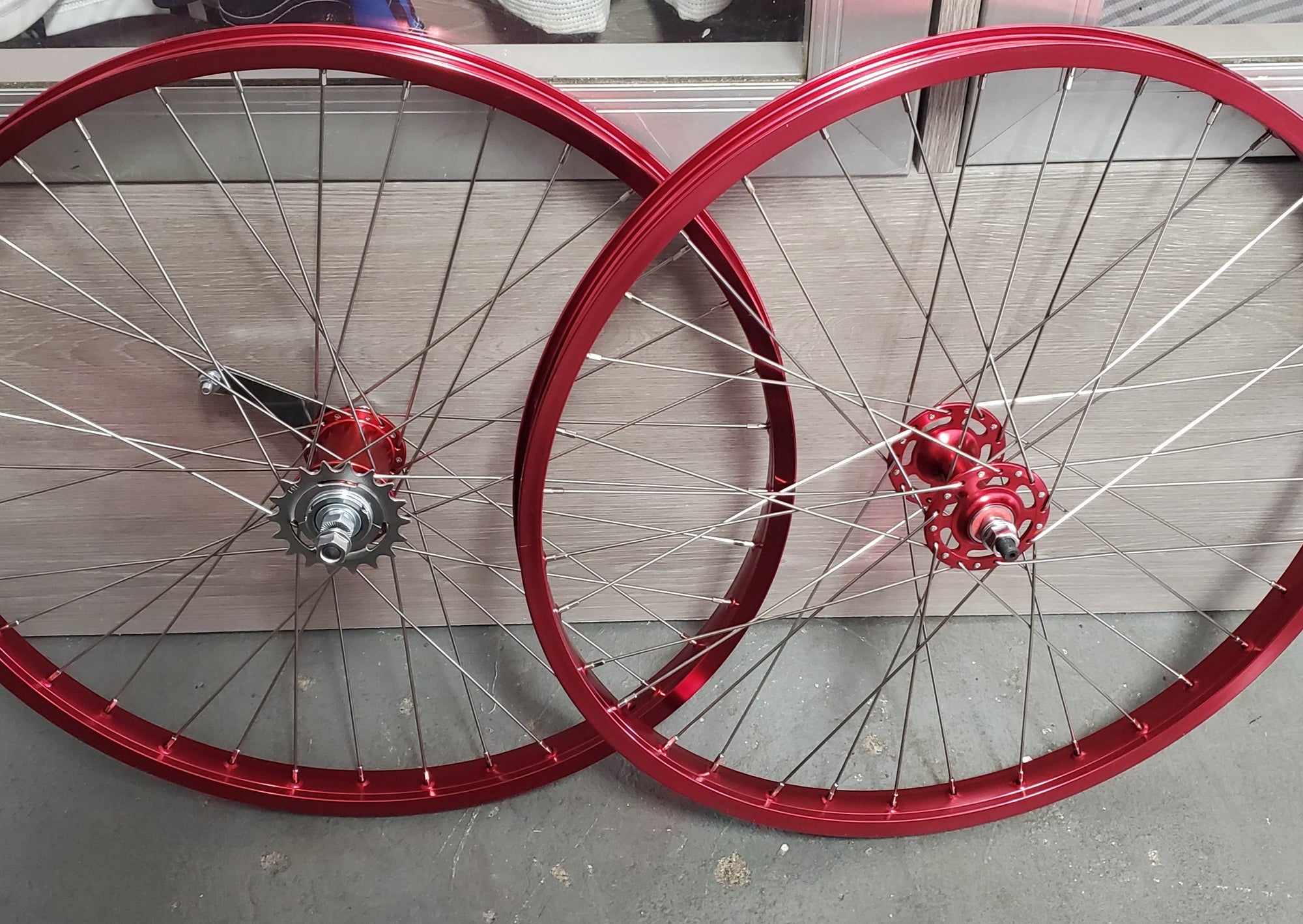 26" 7X style Coaster Brake BMX Wheels - Pair - Red Anodized