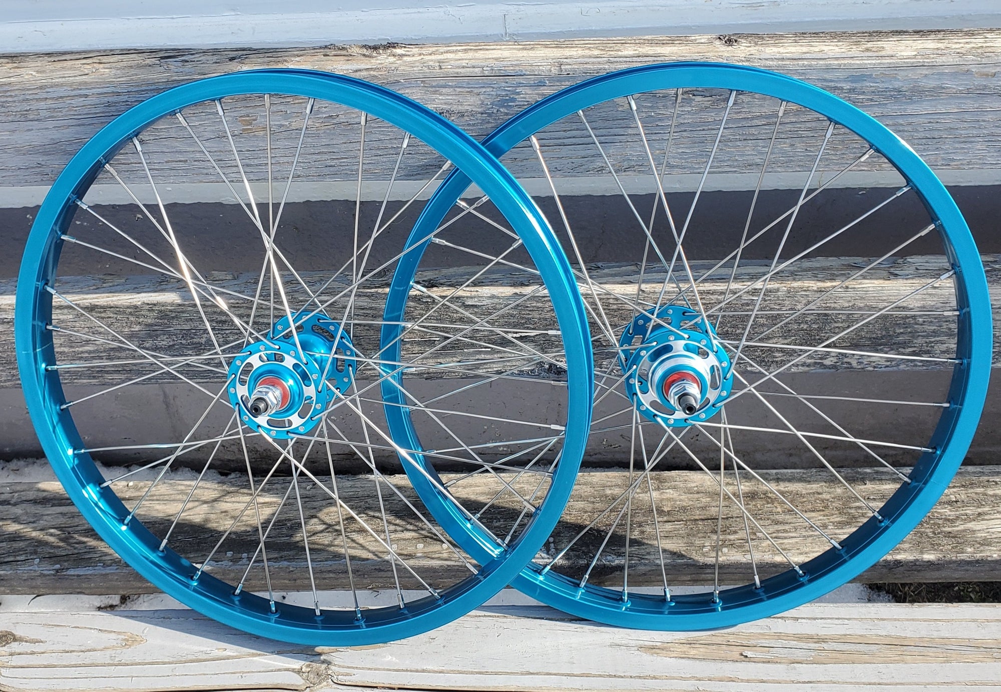 20 7X style Sealed Machined Flange BMX Wheels Pair Blue Anodized