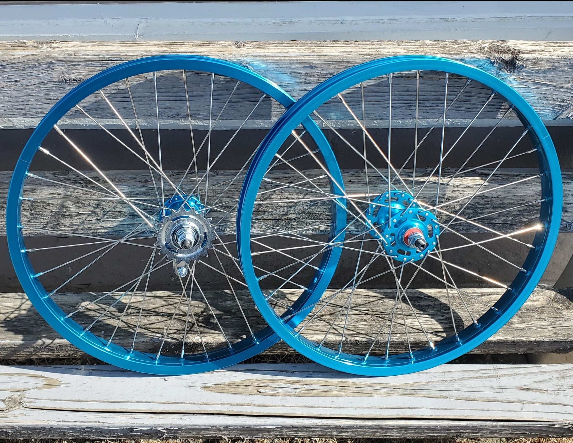 20 7X style Coaster Brake BMX Wheels Pair Blue Anodized