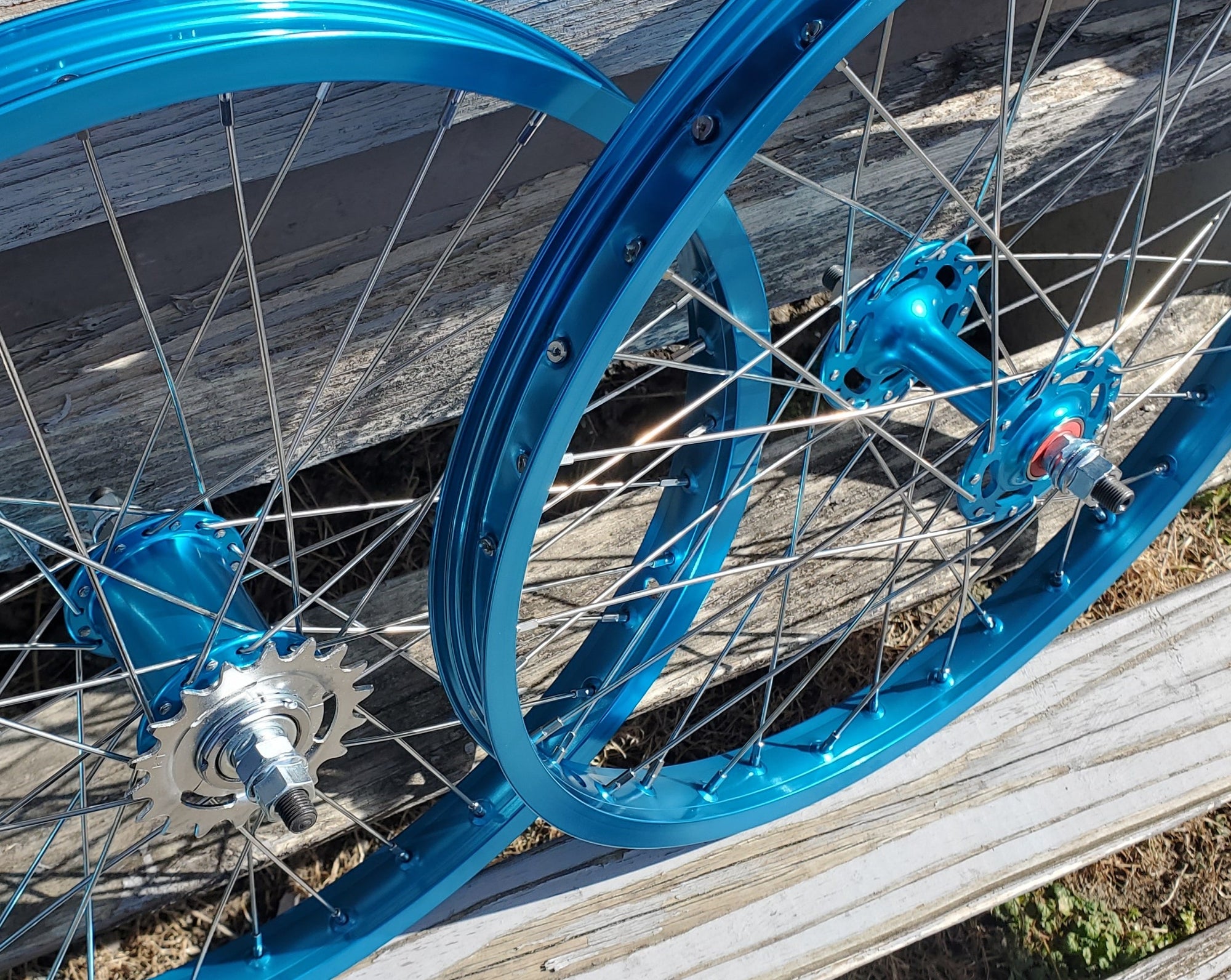 20" 7X style Coaster Brake BMX Wheels - Pair - Blue Anodized