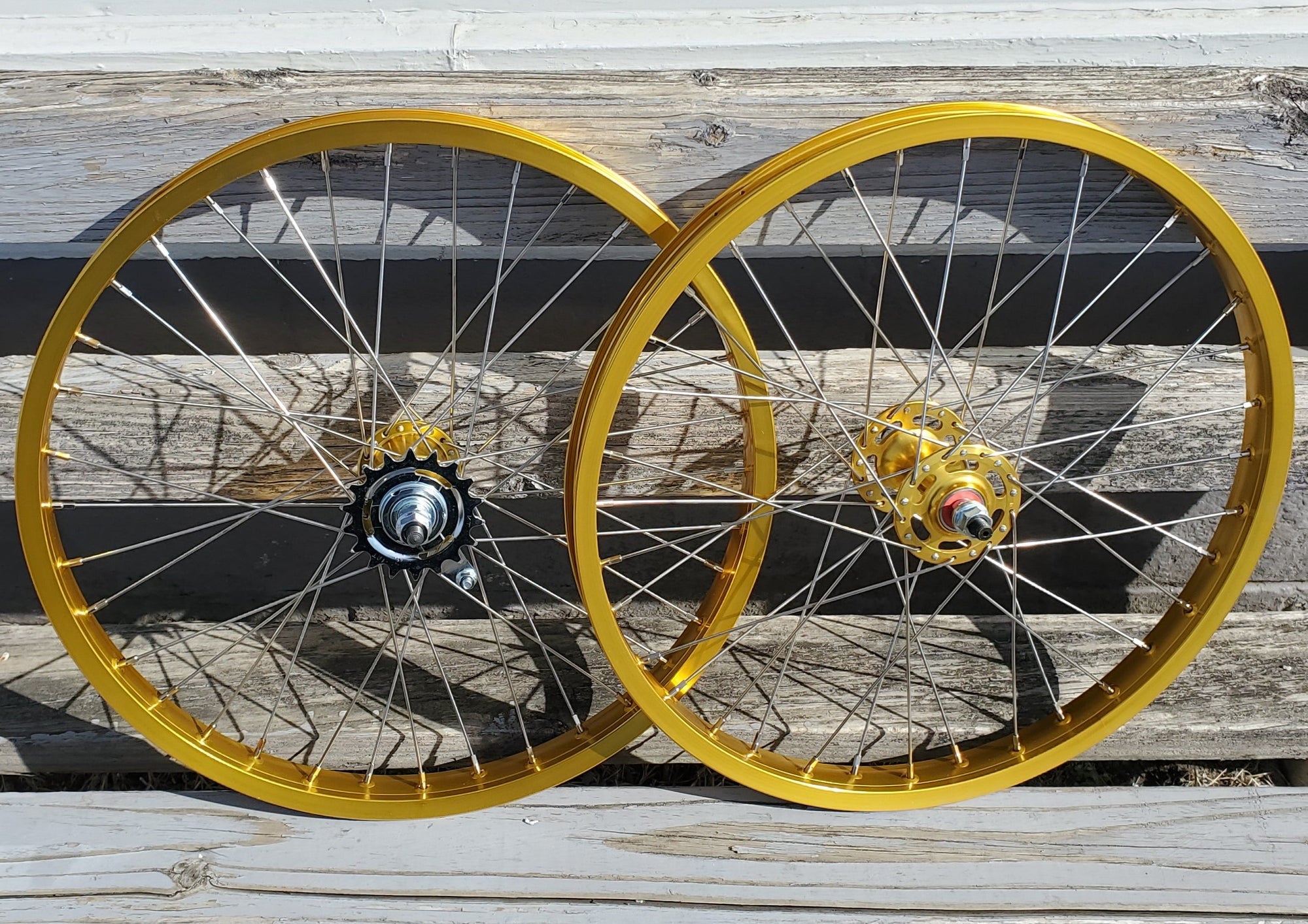 20" 7X style Coaster Brake BMX Wheels - Pair - Gold Anodized