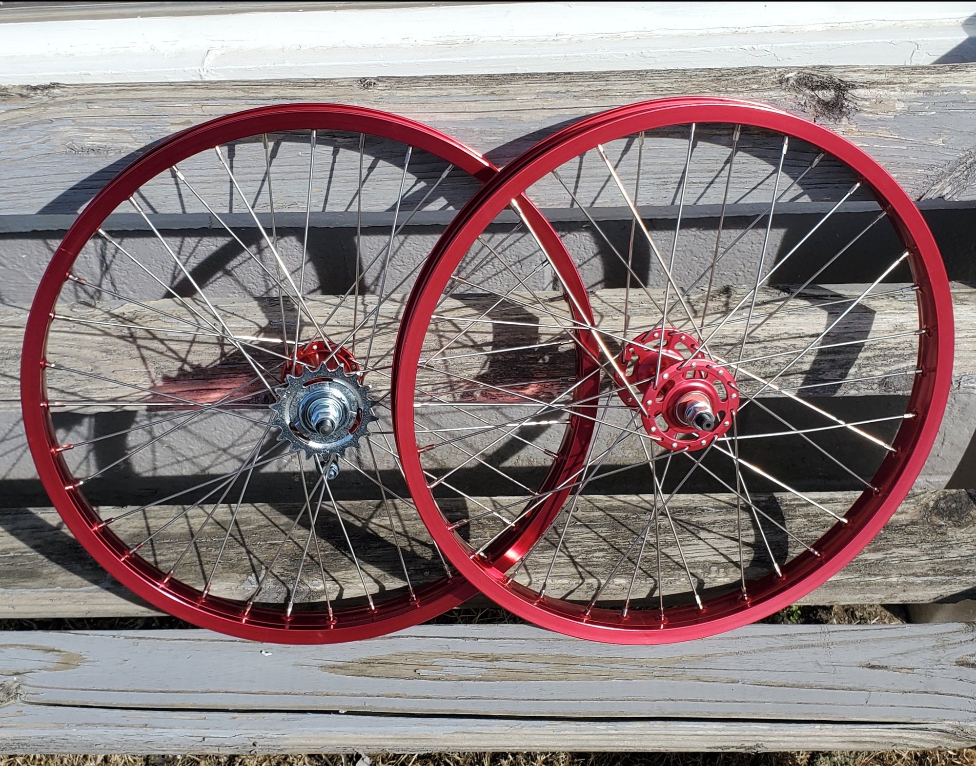 20" 7X style Coaster Brake BMX Wheels - Pair - Red Anodized