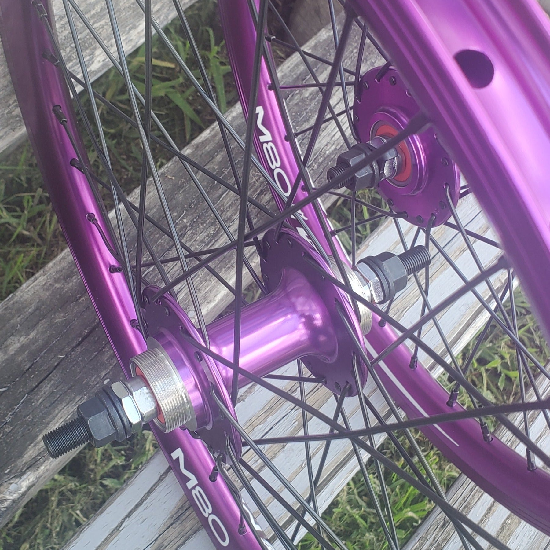 24" TNT M80X Sealed High Flange Flip-Flop BMX Wheelset - Pair - Purple