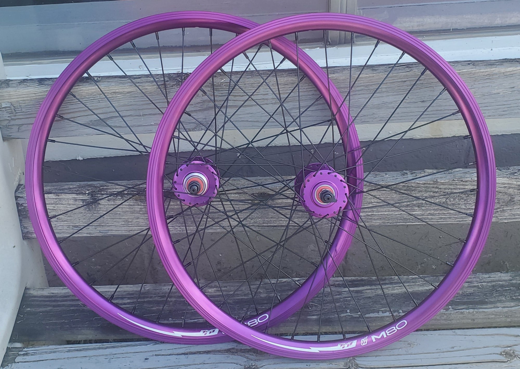 24" TNT M80X Sealed High Flange Flip-Flop BMX Wheelset - Pair - Purple