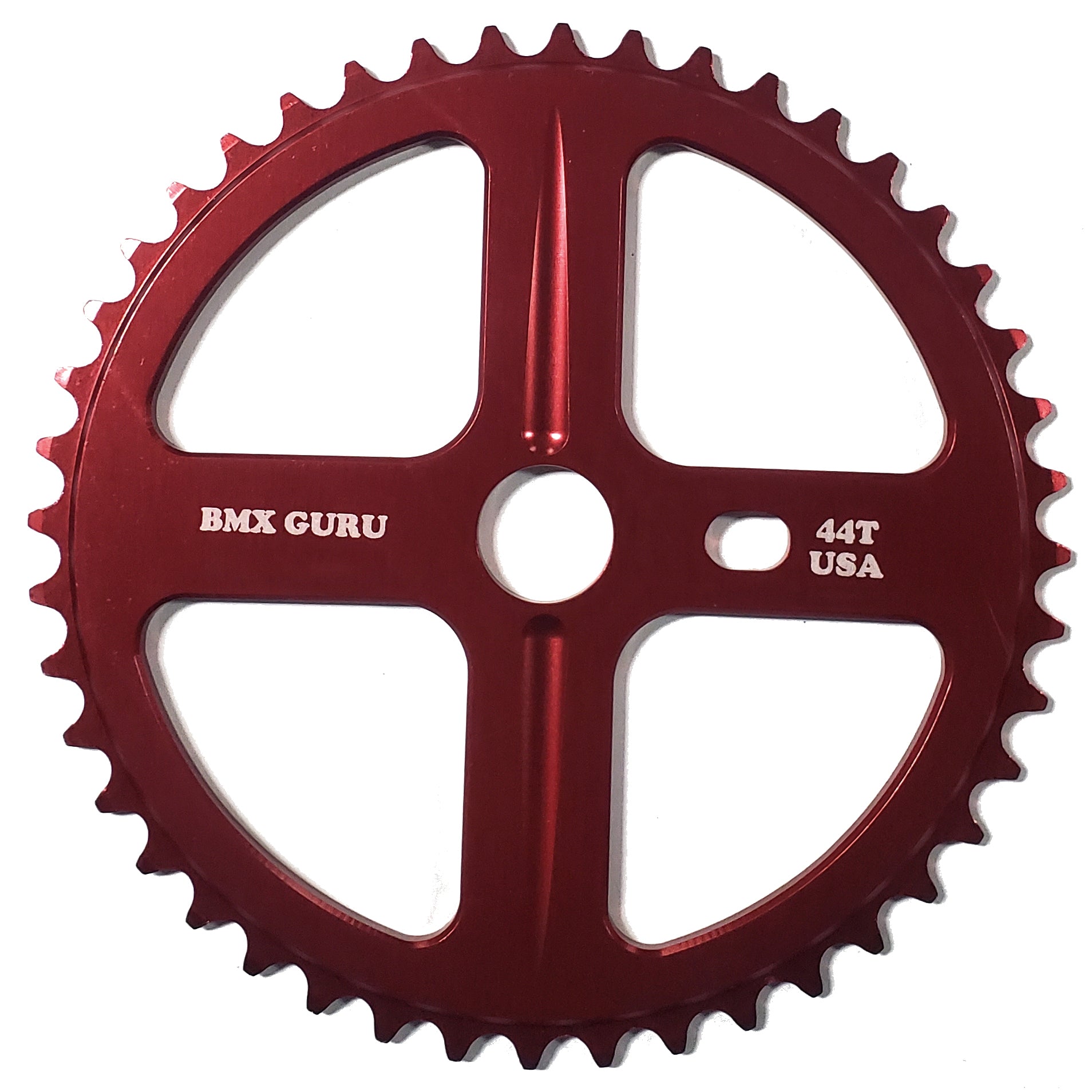 BMXGuru 44t Bolt Drive BMX Aluminum Sprocket / Chainwheel - Red - USA Made