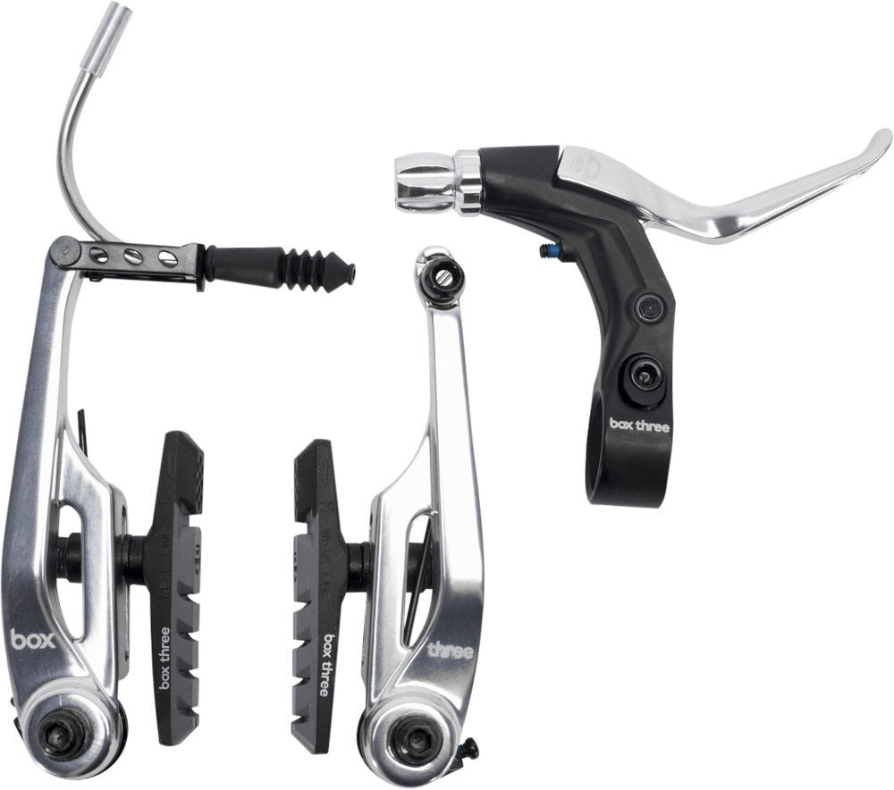 Box Three Pro V-Brake BMX Kit - Lever+Cable+Caliper - Long Reach (108mm) - Silver