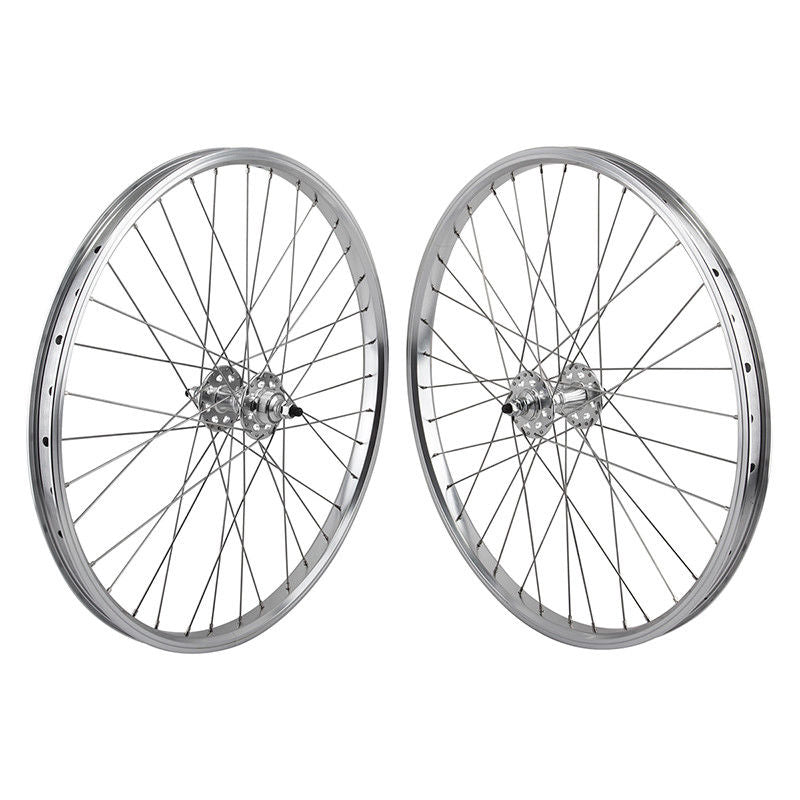 24" SE Racing Wheelset - Pair - 36H - Double Wall - Sealed Bearing - Freewheel - Silver