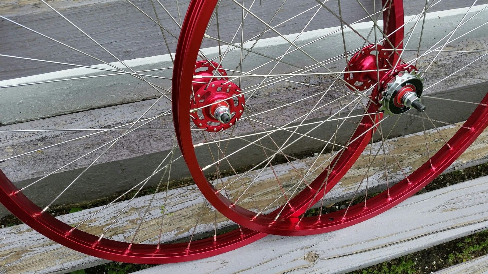 26" 7X style Sealed Road Flange BMX Wheels - Pair - w/ 16t Freewheel - Red Anodized