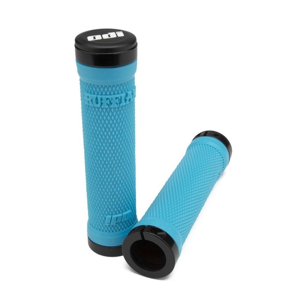 ODI Ruffian Flangeless Lock-On BMX Grips - 130mm - Aqua Blue w/ Black clamps - USA Made