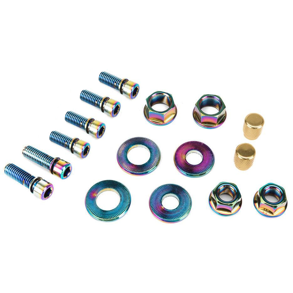 Salt BMX Nut and Bolt kit Stem bolts, Axle Nuts + Washers, Valve Caps - Oil Slick